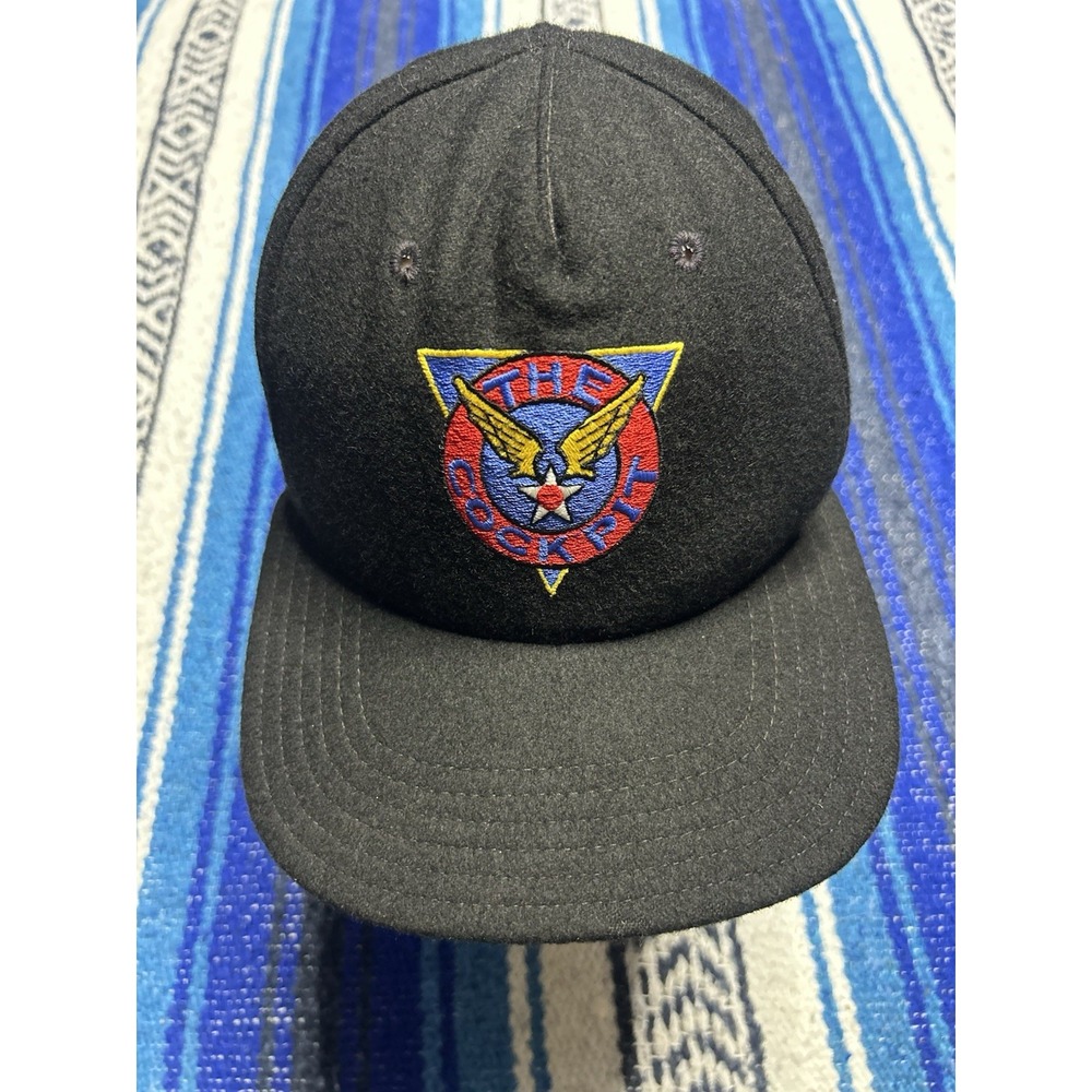 Vintage The Cockpit Aviation Bancroft Wool Snapback Hat USA Made Winged Logo